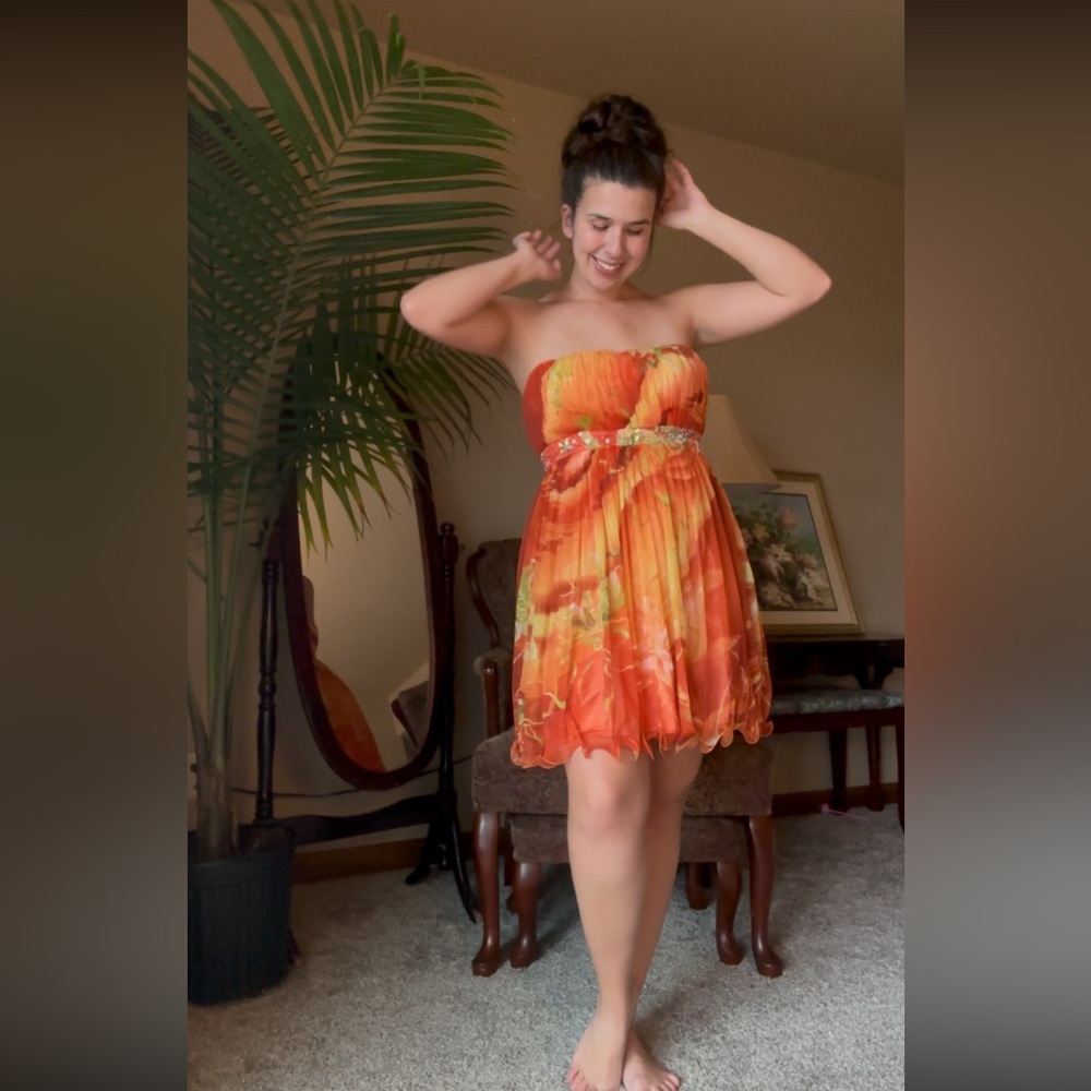 Dancing Queen Vibrant Orange Strapless Dress